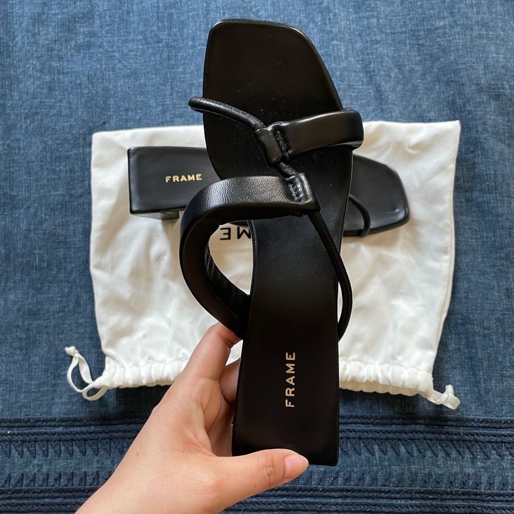 Frame Denim Black Puffy Strappy Leather Heels | Size 39